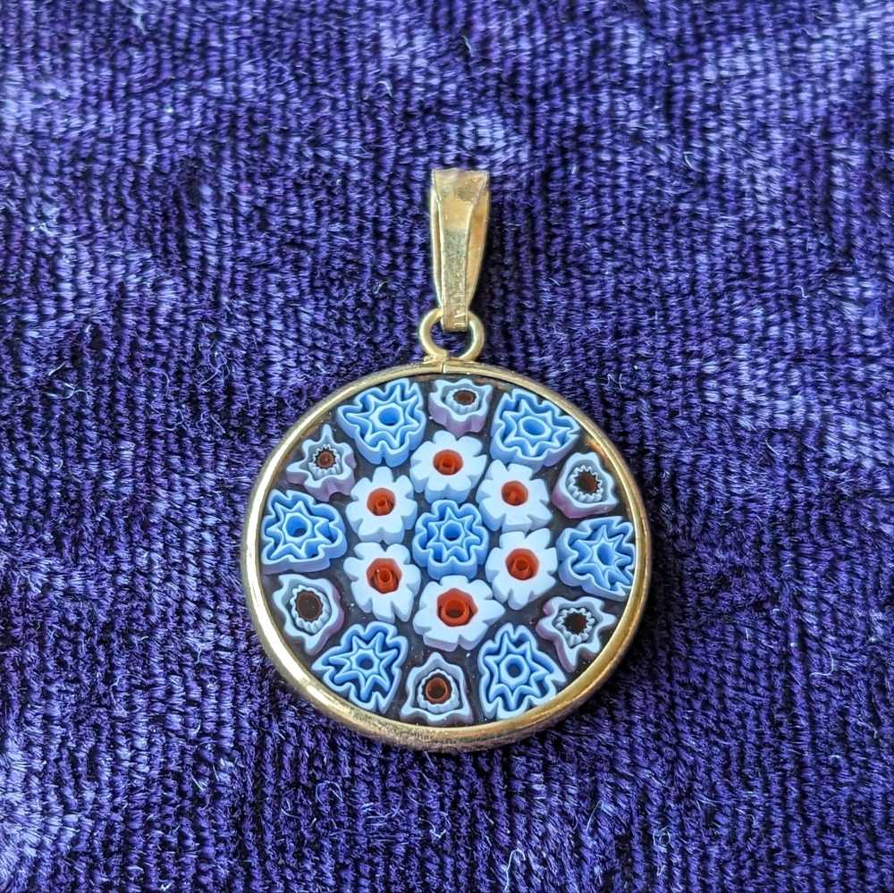 Vintage 14K Gold Plated 925 Sterling Silver Millefiori Murano Glass Pendant
